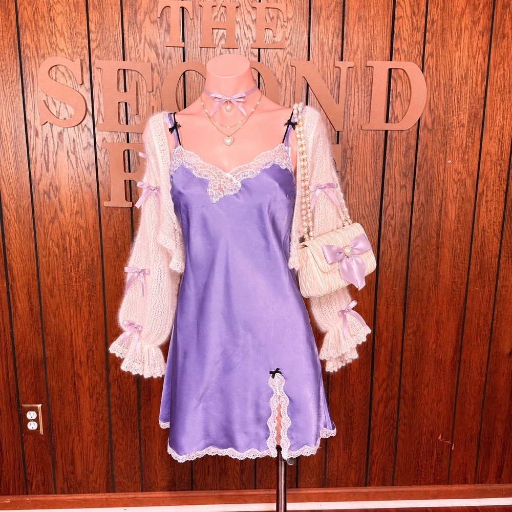Y2K Purple Satin Lace Trim Slip Dress Victoria's Secret Women S Coquette Fairy